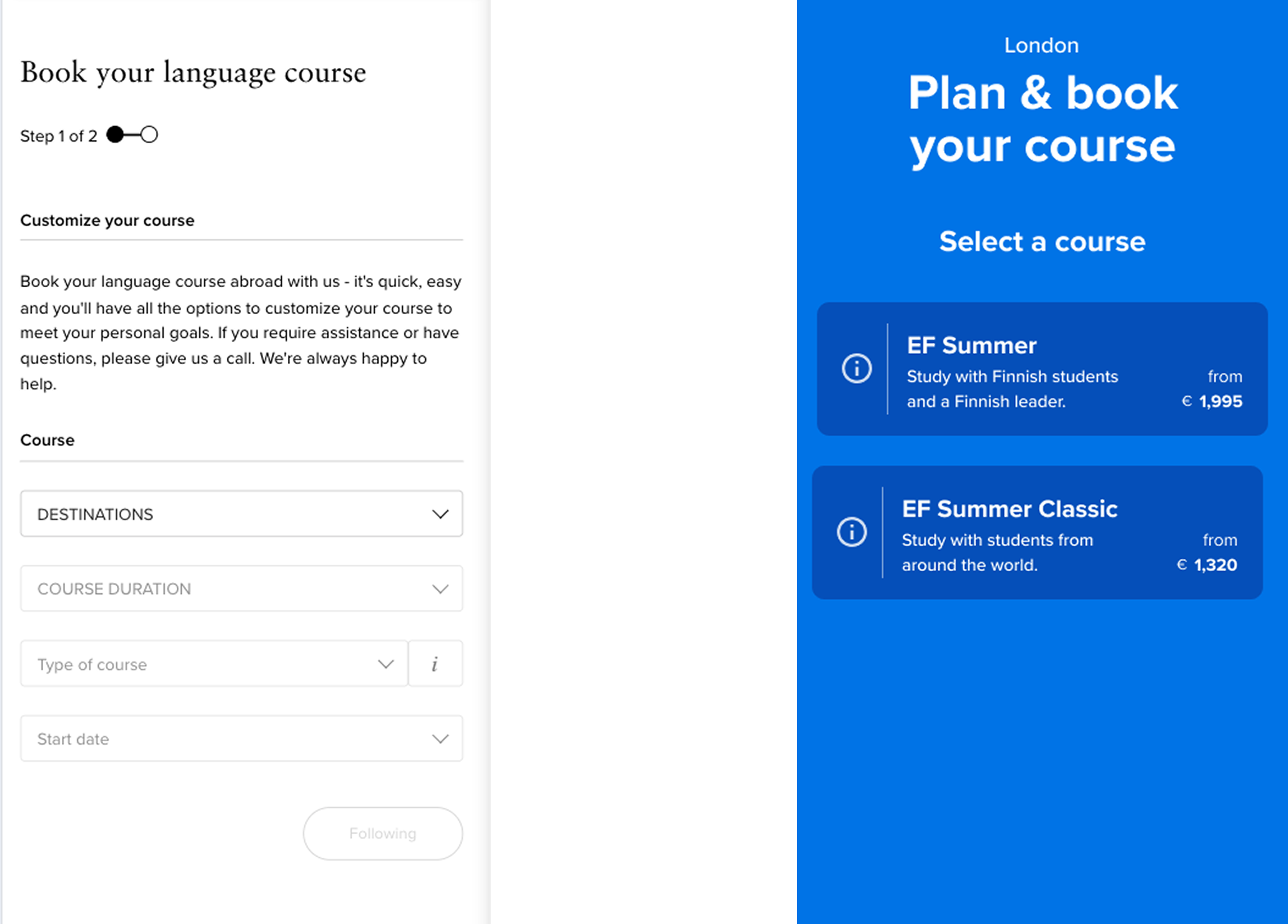 Booking flow before and after redesign comparison