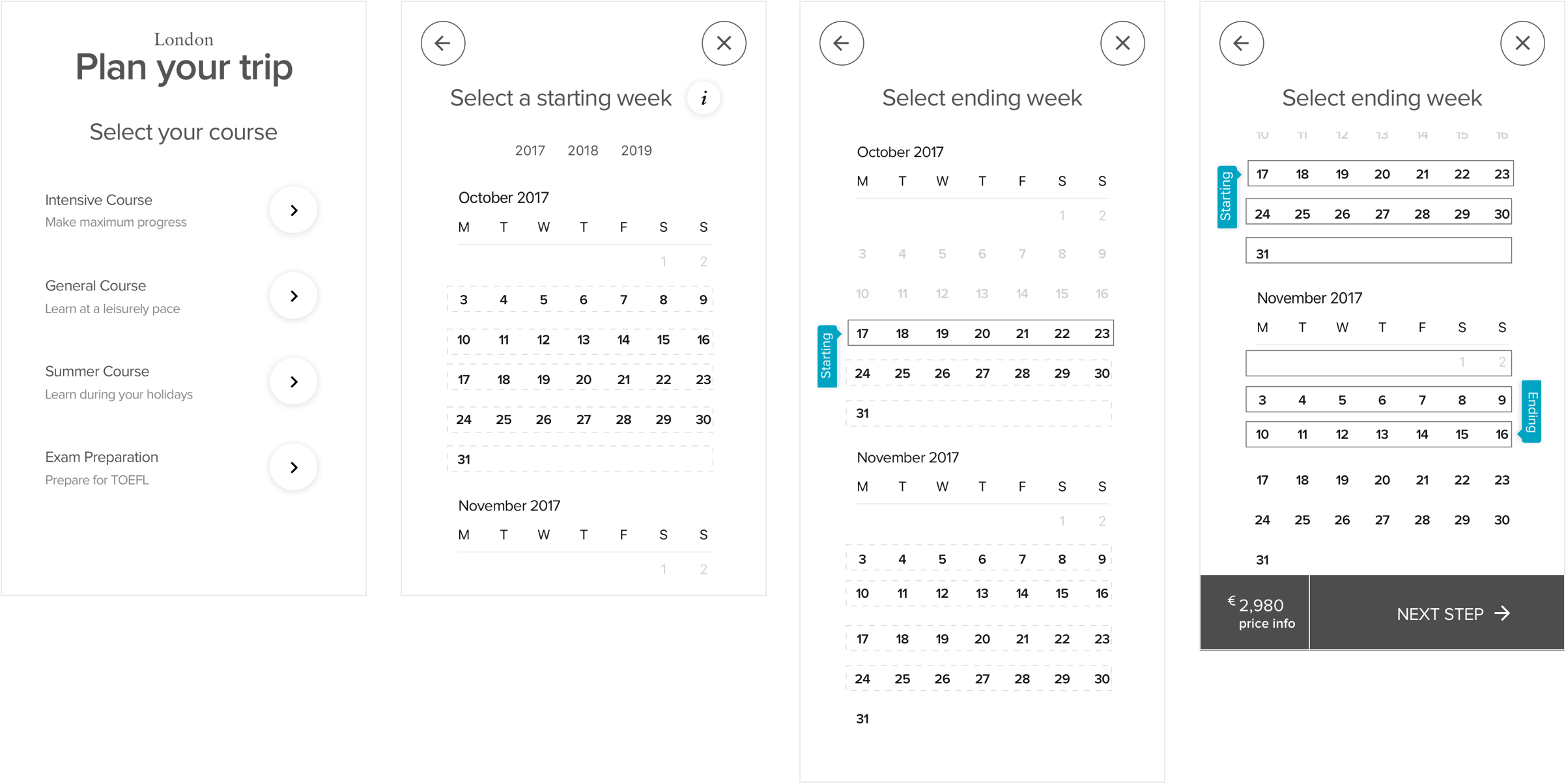 Concept 2: Course-first booking flow with calendar