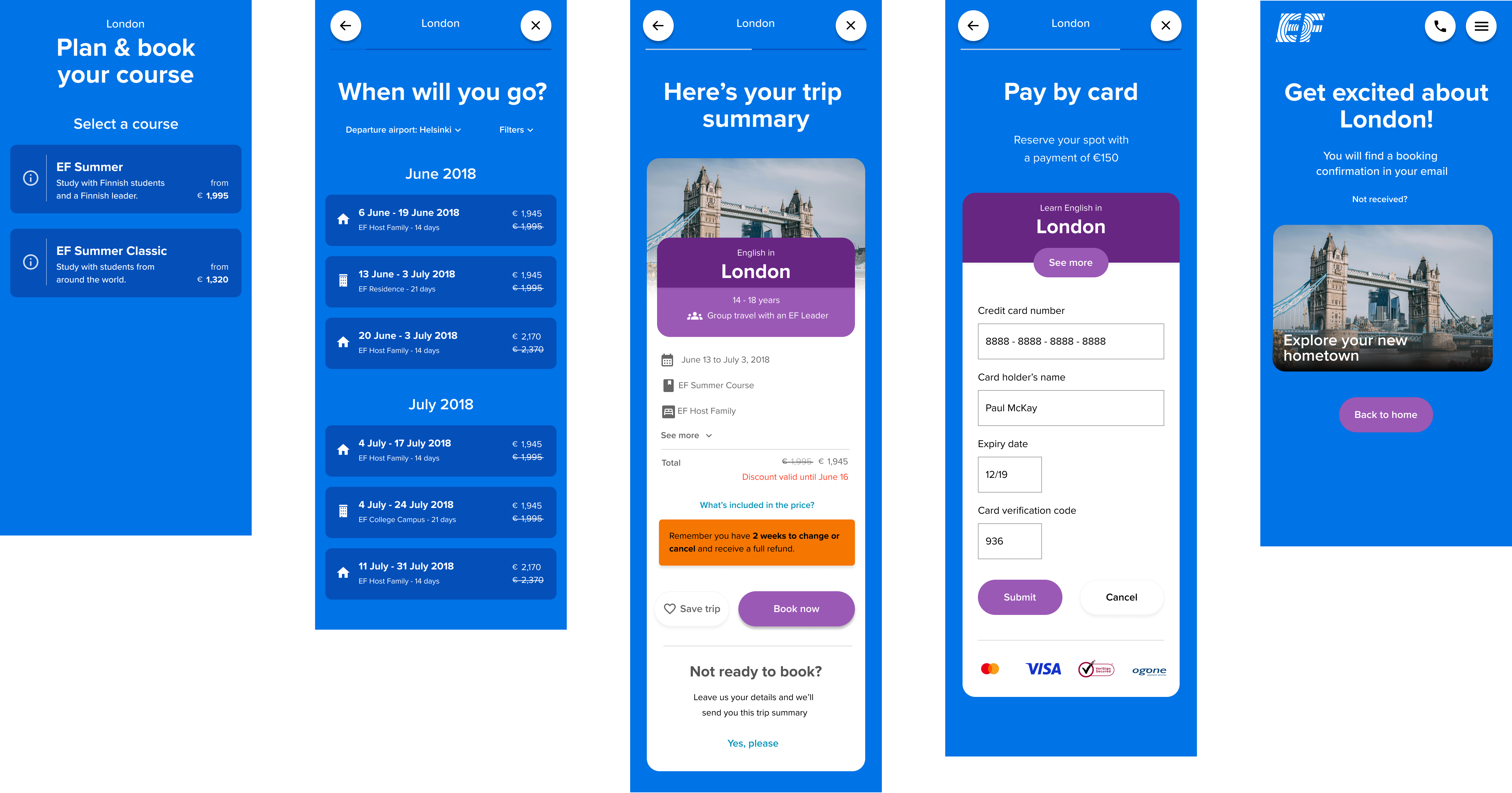 Final design of the booking flow