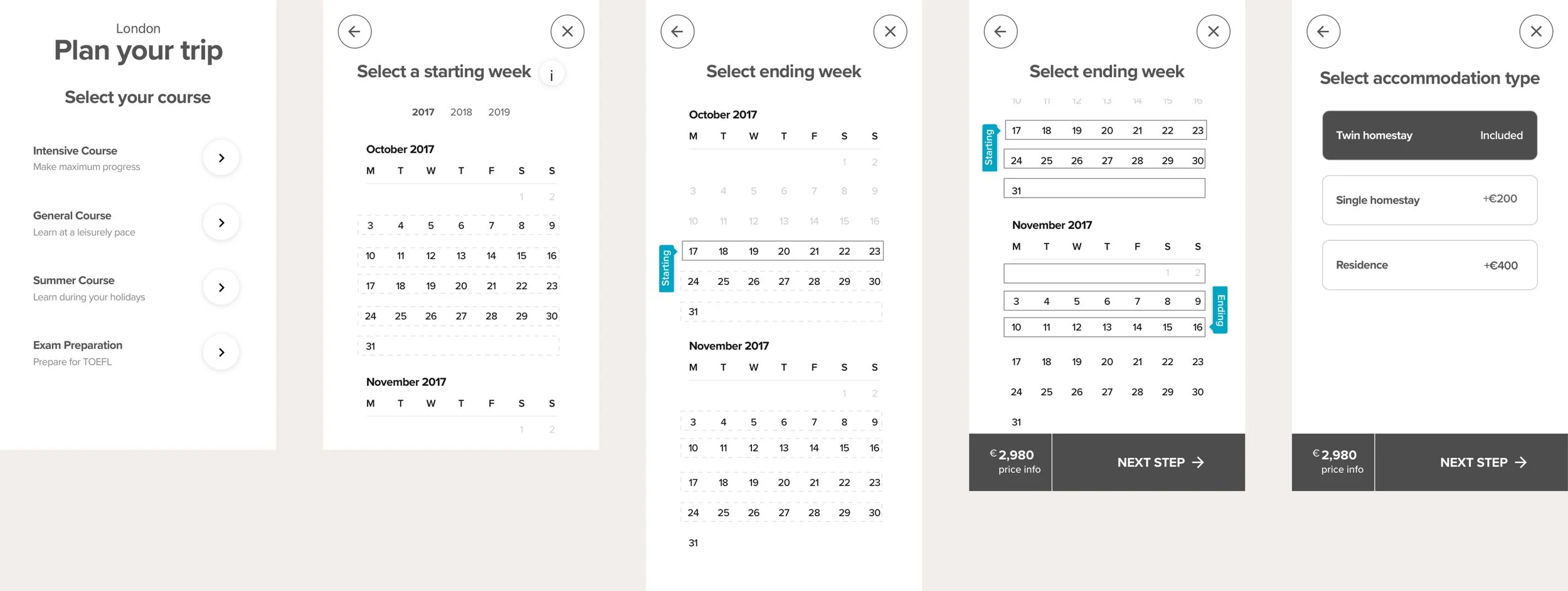 Concept 2: Course-first booking flow with calendar
