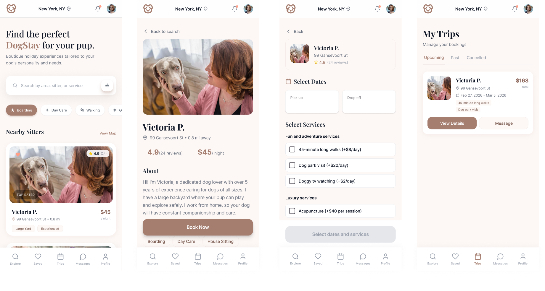 Dogstay UI concept screens