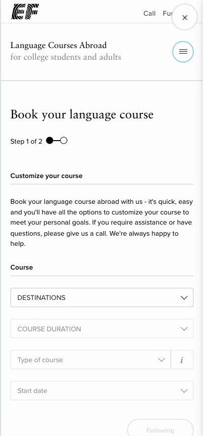 Hidden booking flow in hamburger menu