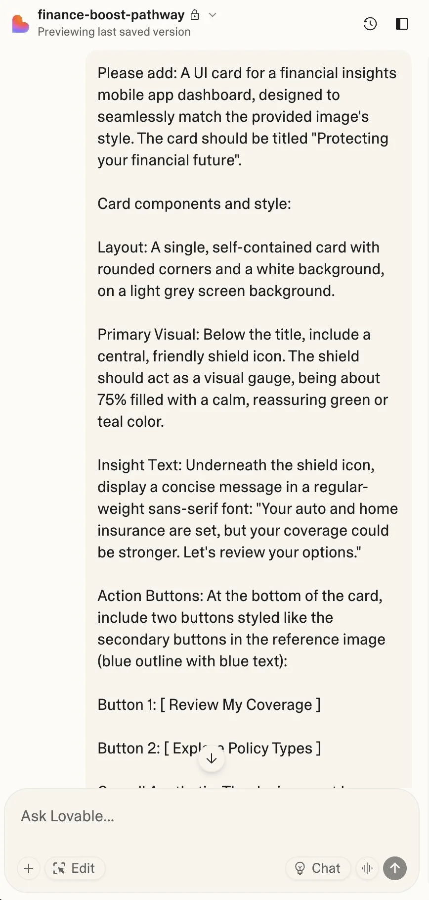 Lovable AI prompt example